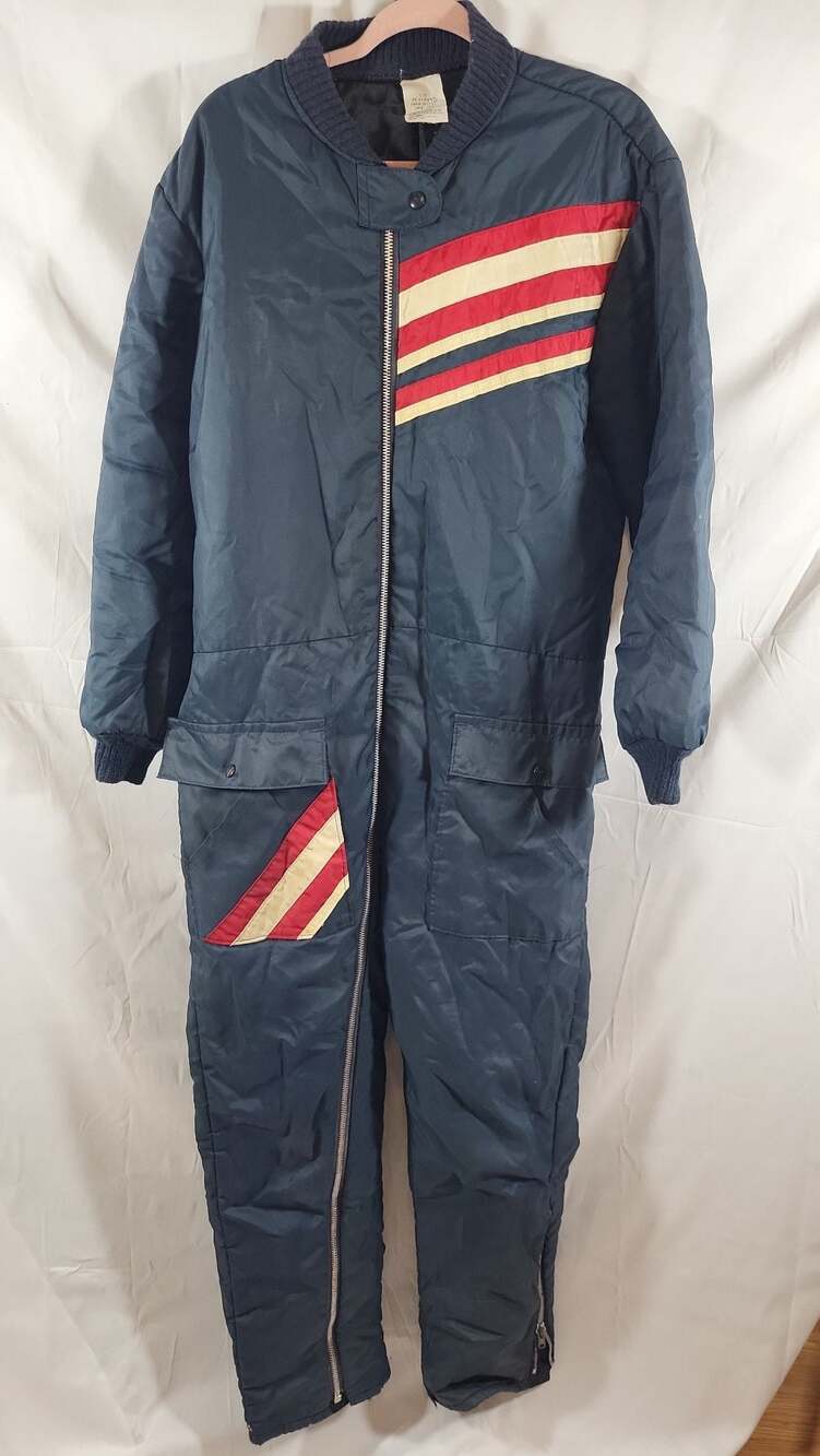 Vintage Zero Zone Insulated Snowmobile Suit Navy Blue with Red and White  Racing